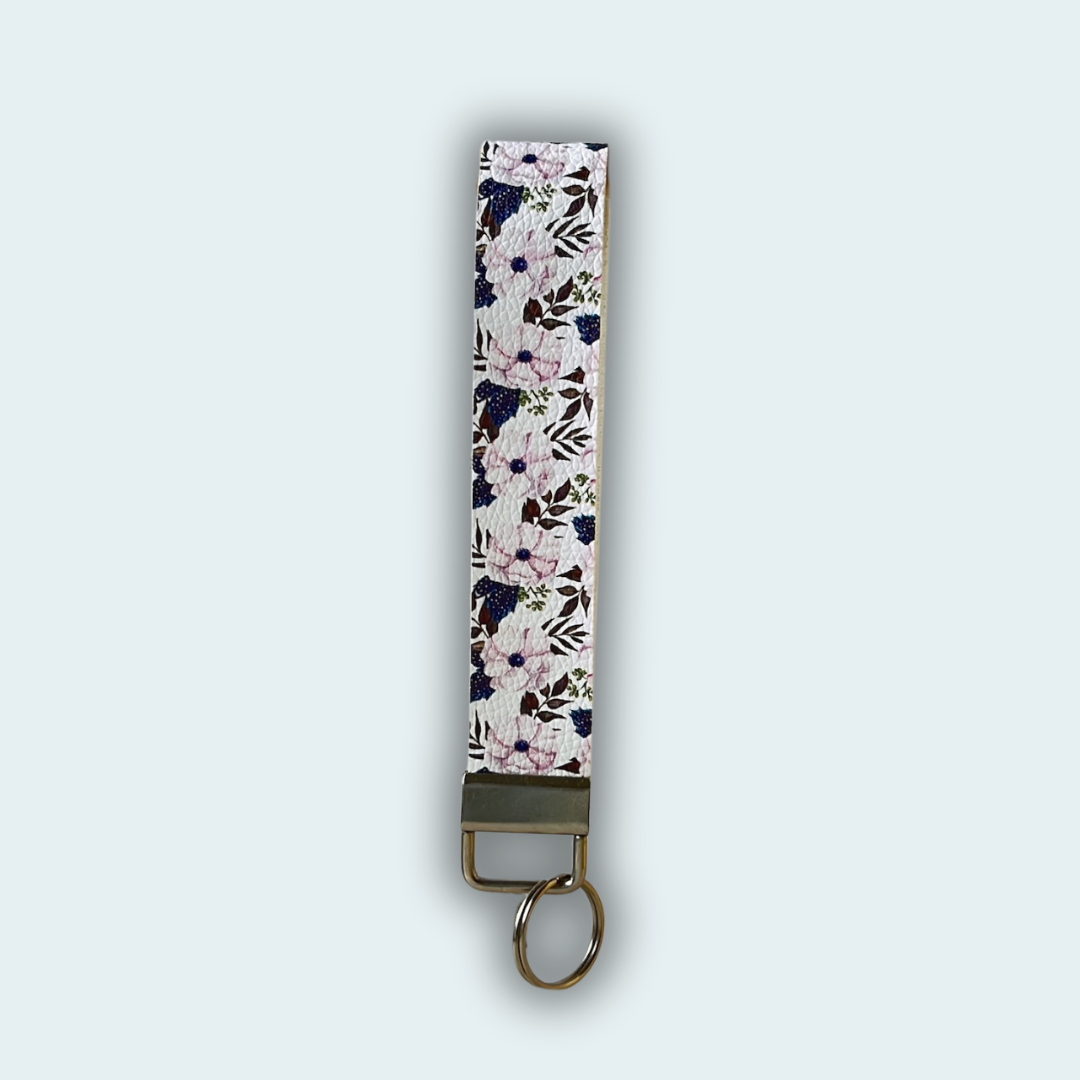 Purple Floral Leather Keychain