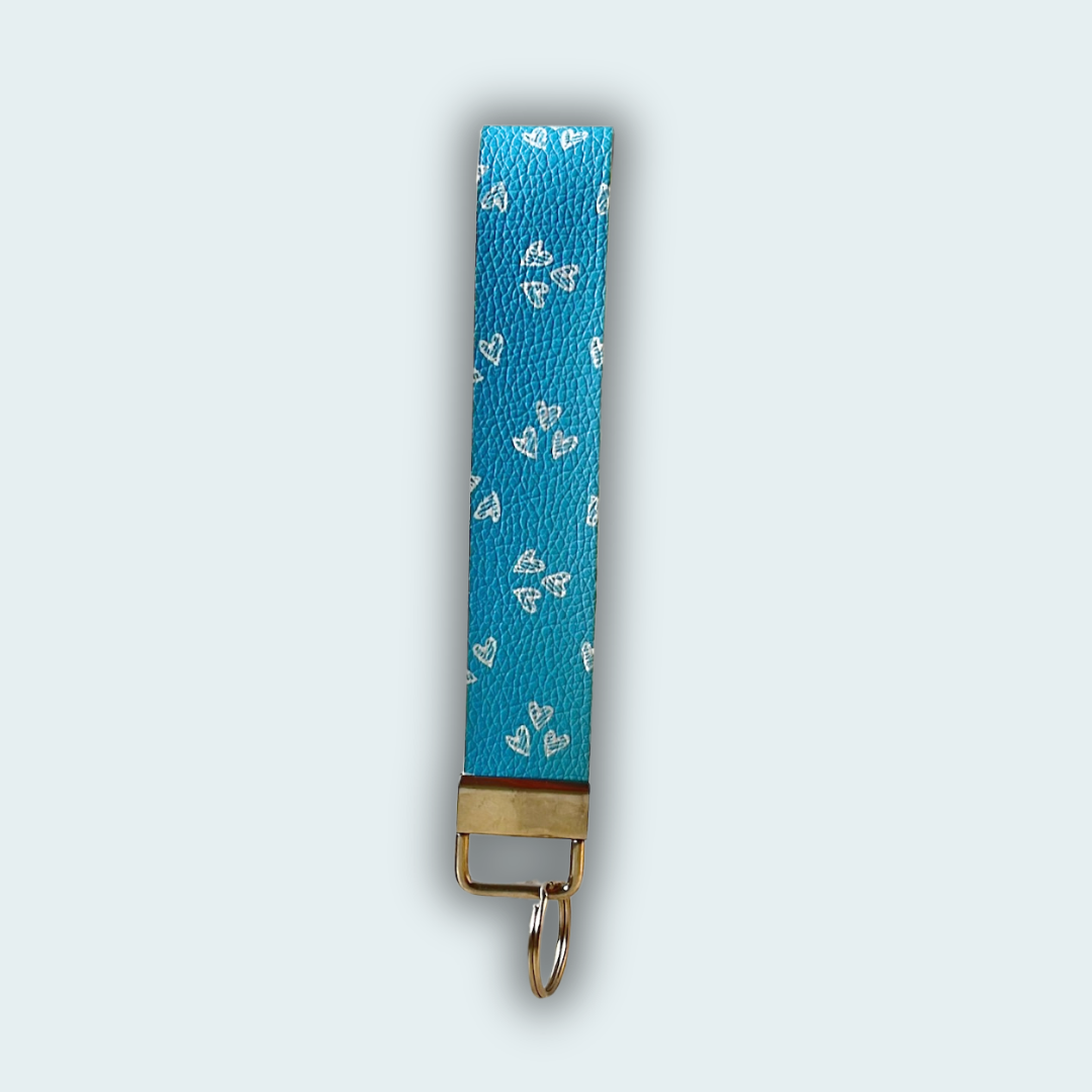 Blue Hearts Leather Keychain