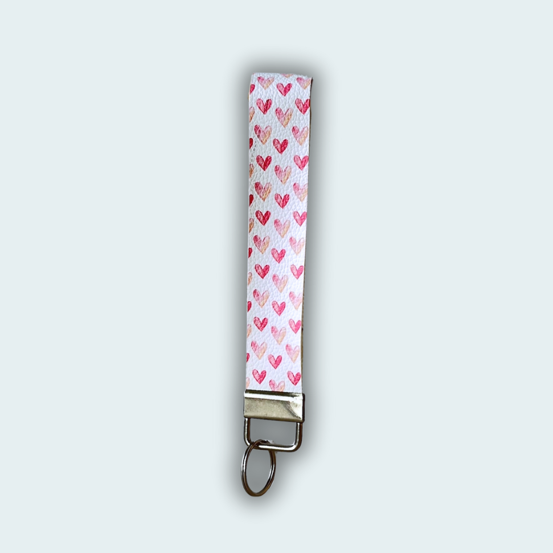 Watercolour Hearts Leather Keychain
