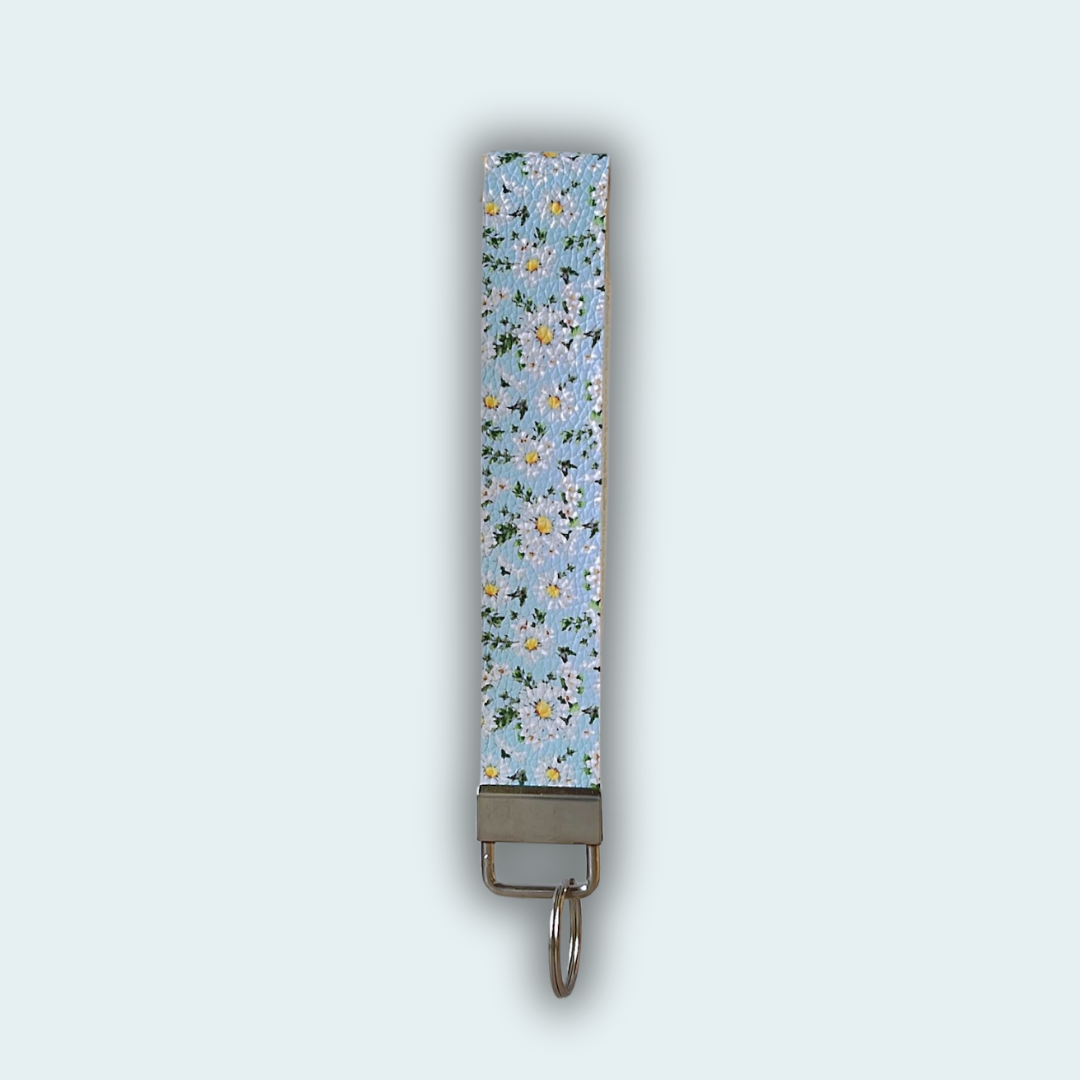 Blue Daisies Leather Keychain