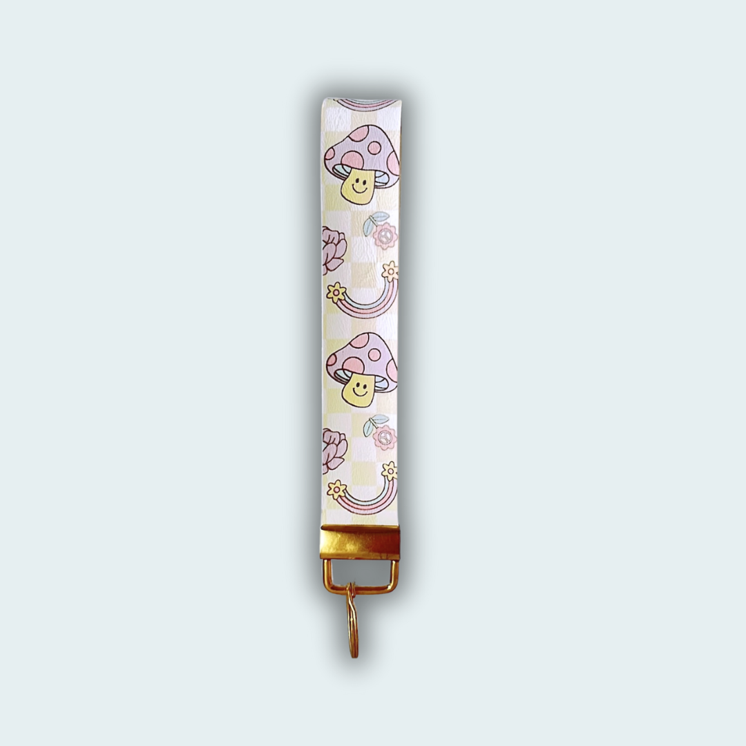 Pastel Mushrooms Leather Keychain
