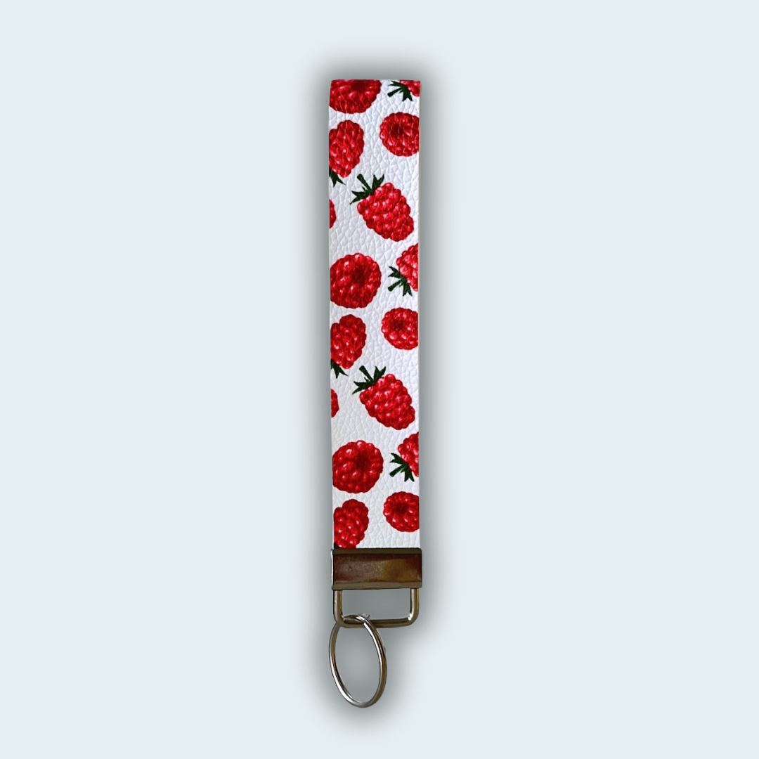 Raspberries Leather Keychain