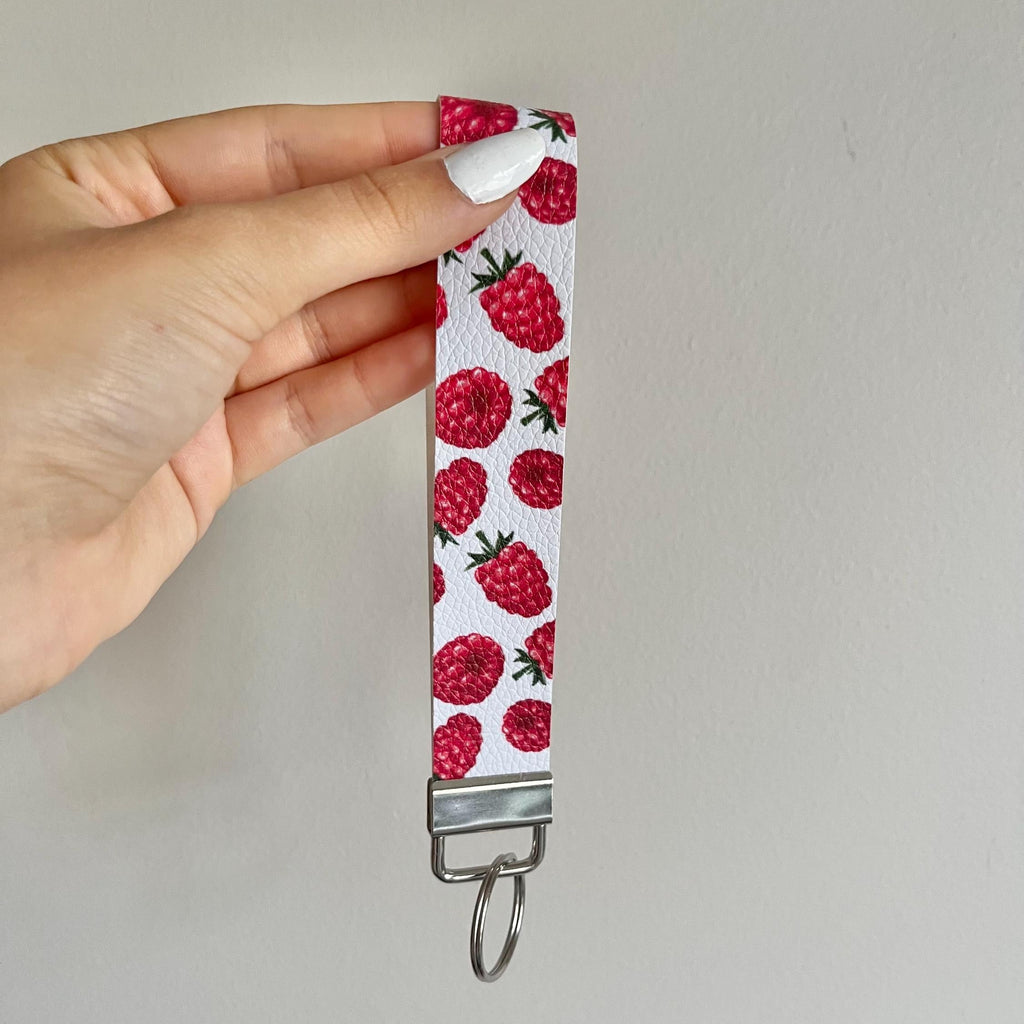 Raspberries Leather Keychain